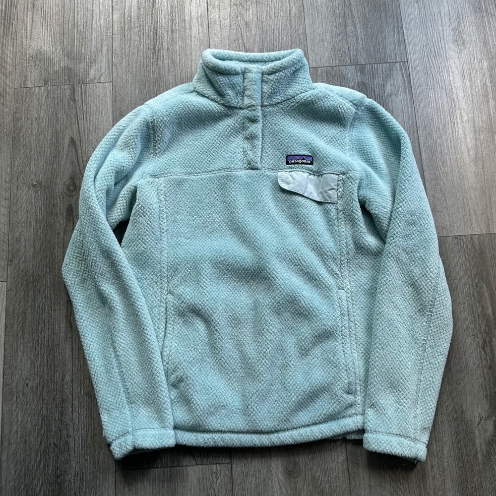 Patagonia Re-Tool Fleece Pullover Light Blue Aqua Size M Snap-T Chest Pocket